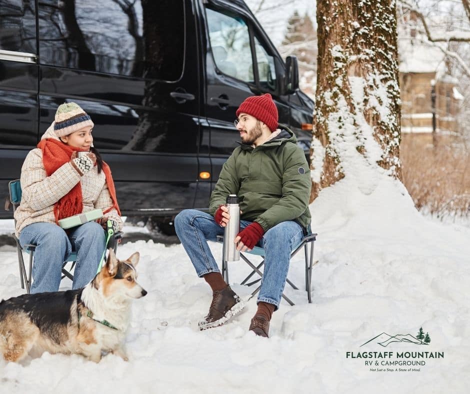 Couple camping in the Winter in Flagstaff, Arizona