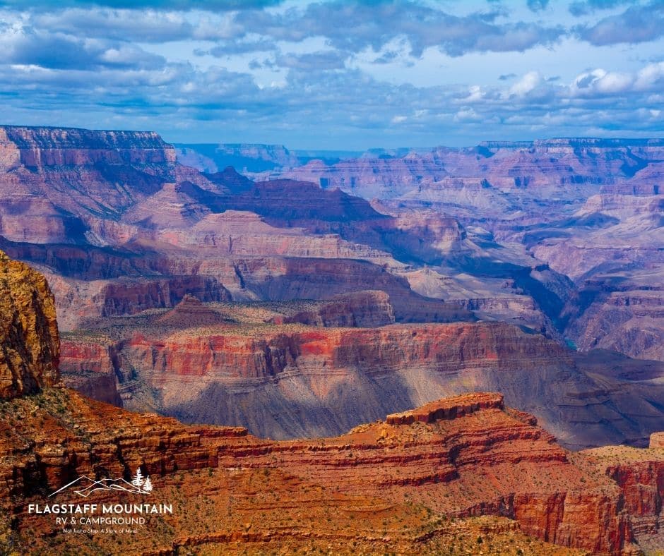 The Grand Canyon covered in snow during a winter RV trip to Flagstaff.