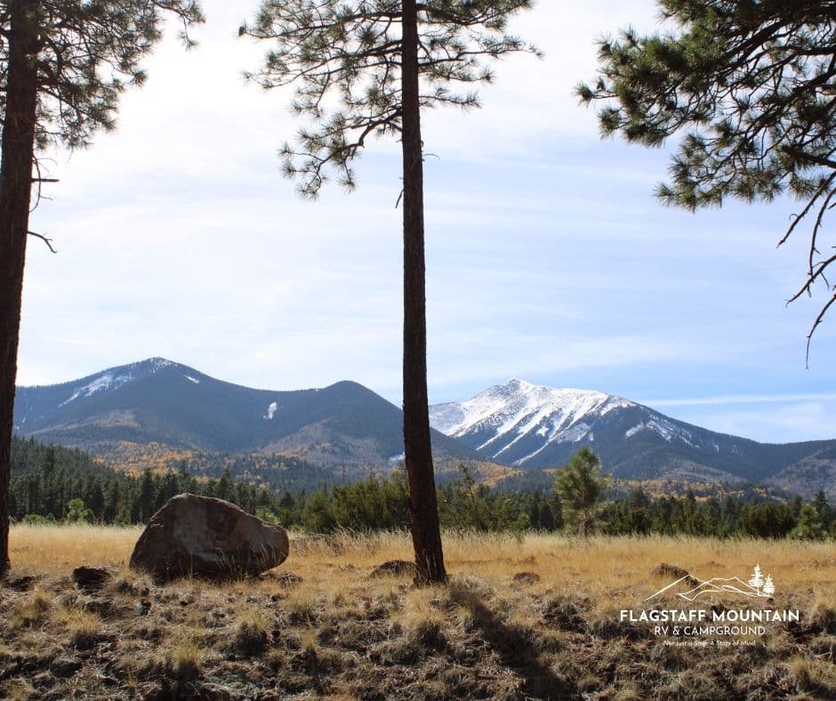 Snowy San Fransisco Peaks in Flagstaff Arizona near Flagstaff Mountain RV park in Flagstaff, RV park in Flagstaff
