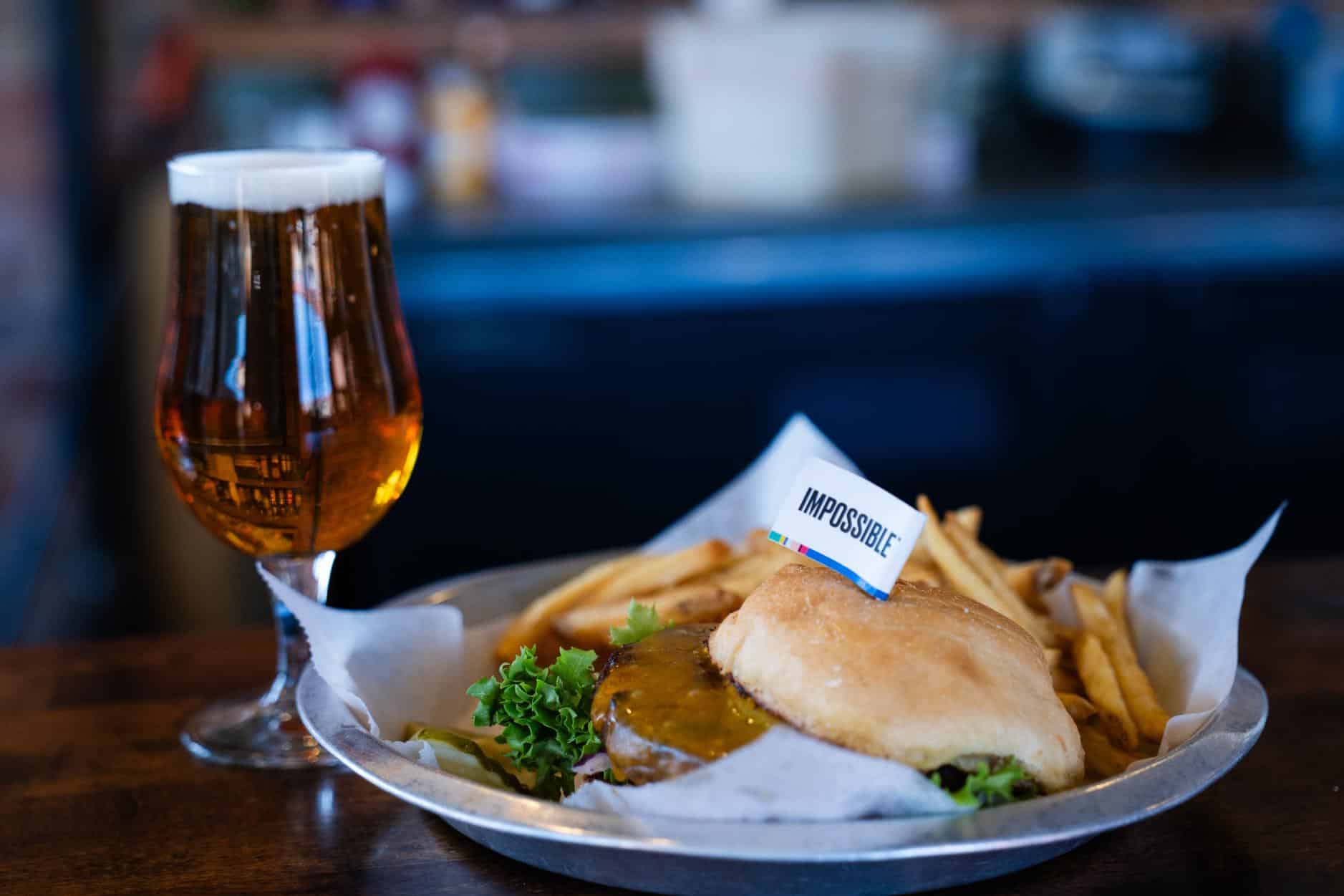 Burger and fries served at Lumberyard Brewing Company in downtown Flagstaff.